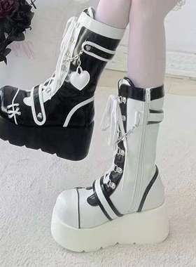 Demonia 厚底靴2023新款朋克机车厚底中筒靴女欧美可爱辣妹机车靴