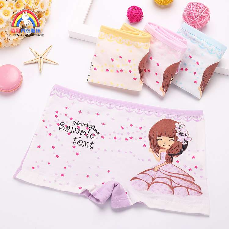 爆款儿童内裤 可爱灰姑娘公主卡通平角裤 活性印刷女童纯棉内裤