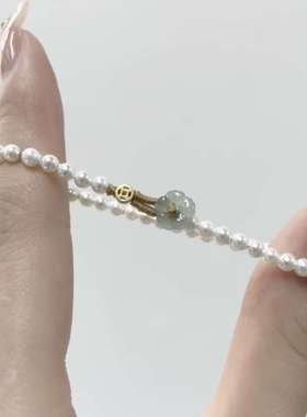 有钱花手串小珍珠钱币手链女复古潮小众设计翠色小花编绳手链手绳