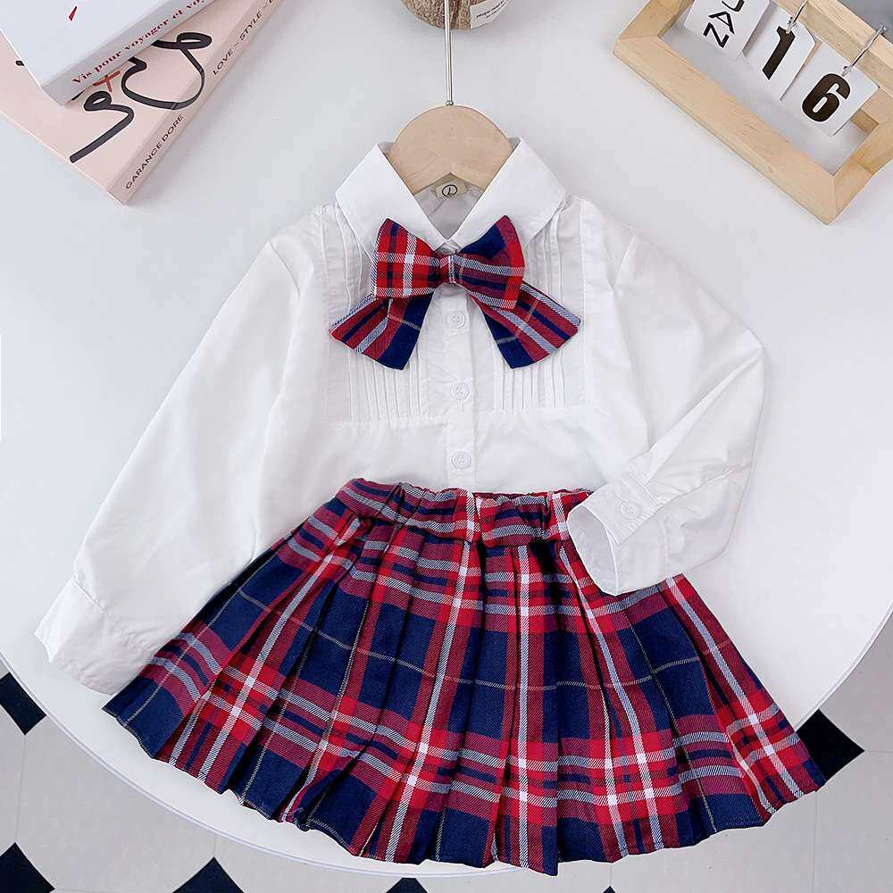 日韩春秋季新款女童校服洋气套装裙女孩学院风衬衫JK短裙两件套潮