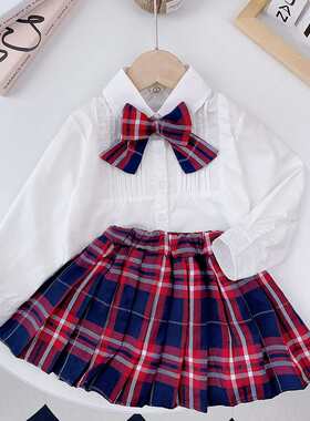 日韩春秋季新款女童校服洋气套装裙女孩学院风衬衫JK短裙两件套潮