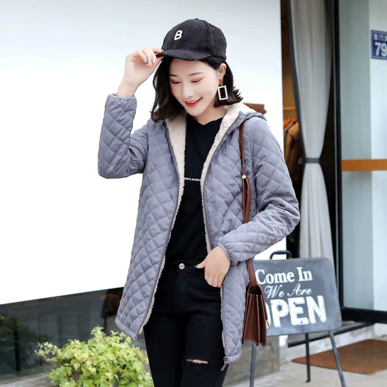 2023新款连帽棉衣女加绒羊羔毛棉服学生显瘦百搭棉袄薄款棉外套潮