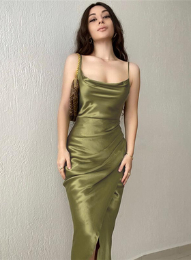 欧美性感仿丝绸吊带连衣裙 платье sexy silk sling dress