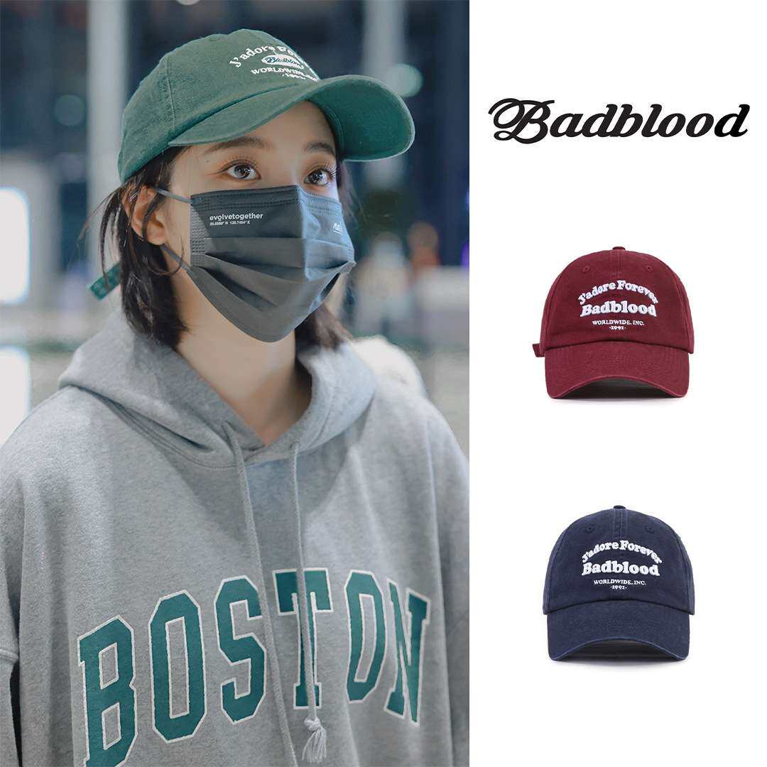 周雨彤欧阳娜娜同款韩国BADBLOOD帽子字母刺绣美式复古棒球帽女
