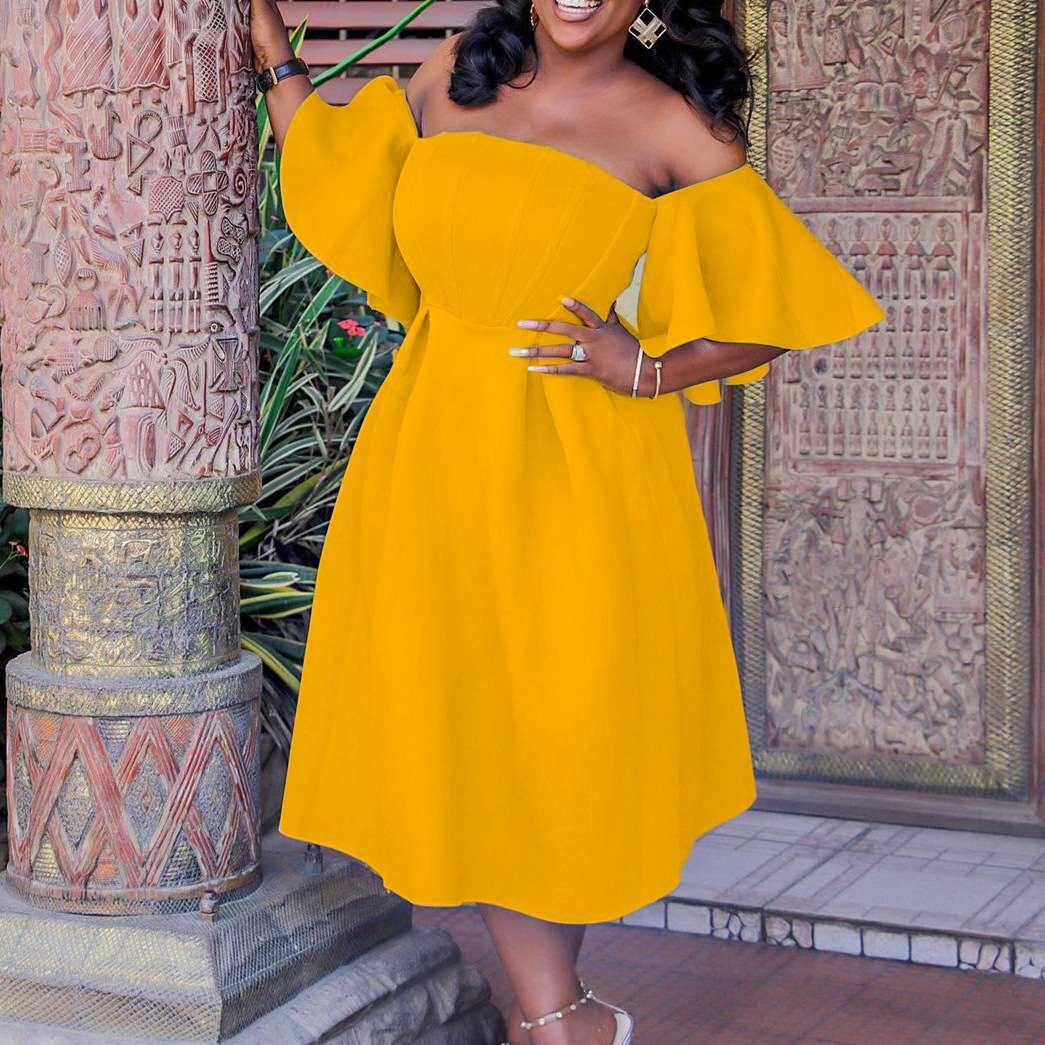 D265女装2024夏新款一字肩裹胸宴会晚礼服派对大码欧美连衣裙