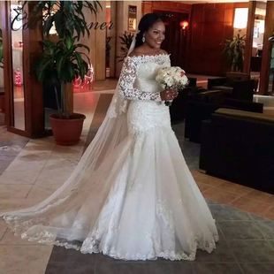African mermaid Wedding Dress Long Sleeve Wedding Gown 婚纱