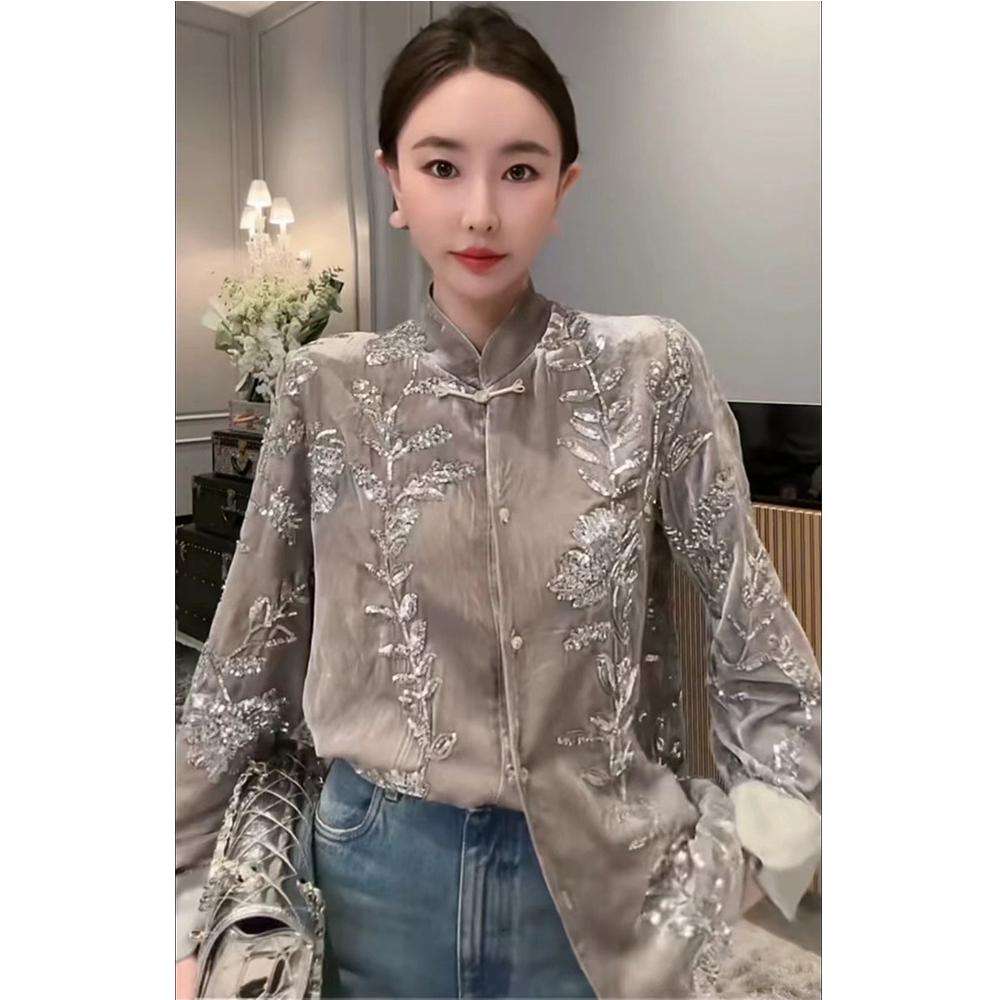 2024早春新款女装百搭时尚气质长袖盘扣长袖洋气新中式显瘦衬衫女