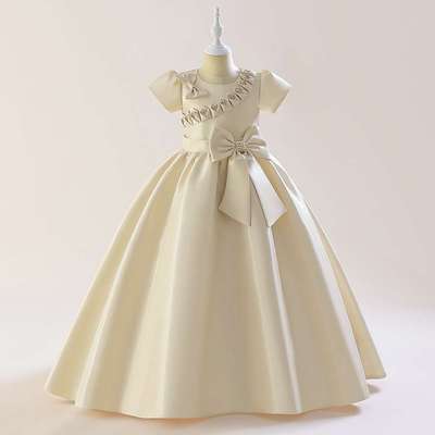 亚马逊儿童礼服锻布灯笼袖Girls gown钢琴礼服女孩公主女童连衣裙