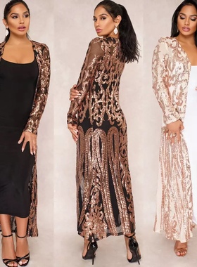 Sequin Jacket Women's Sexy Party Mesh Beach Dress Long C