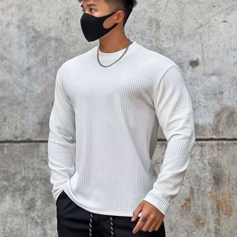 2023S圆领t恤男士健身衣服男潮流休闲运动长袖宽松套头上衣春秋季