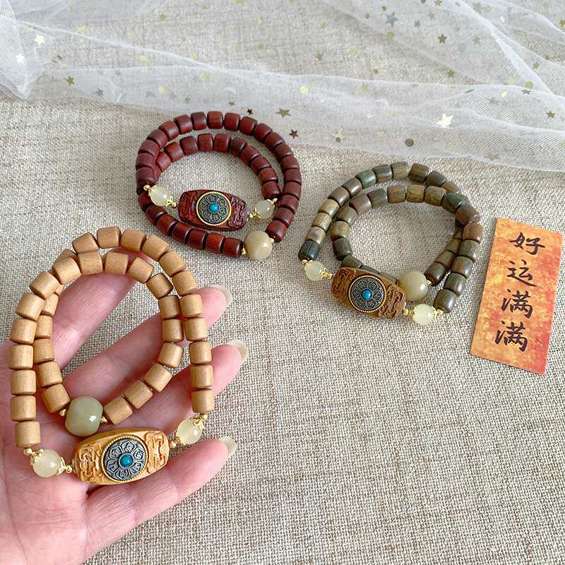 手串天然菩提解压檀木时来运转六字真言盘玩串珠复古手镯情侣手链
