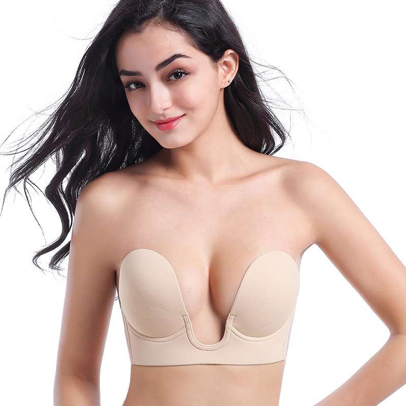 深V一片式U型隐形文胸硅胶乳贴薄款透气无痕聚拢无肩带胸贴