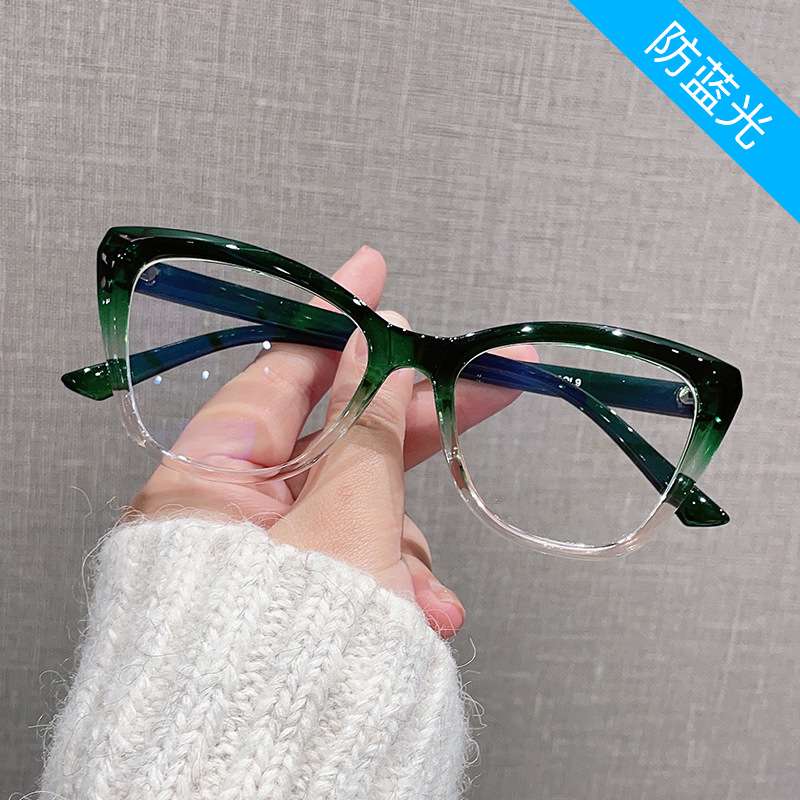 猫眼复古防蓝光平光镜女个性潮流撞色素颜镜框欧美时尚装饰眼镜架