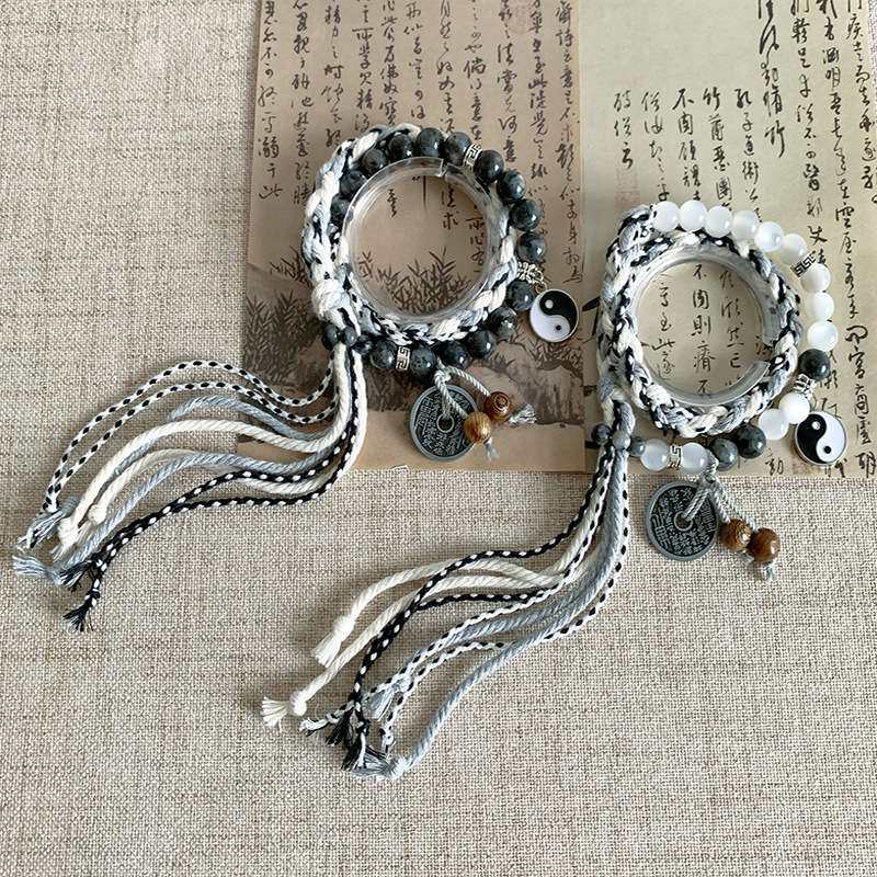 无极手链双生黑白太极山鬼花钱新中式国潮复古藏式风手串编织手绳