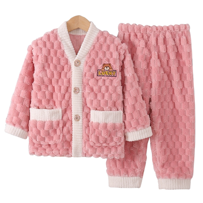 法兰绒学院风珊瑚绒秋冬儿童睡衣