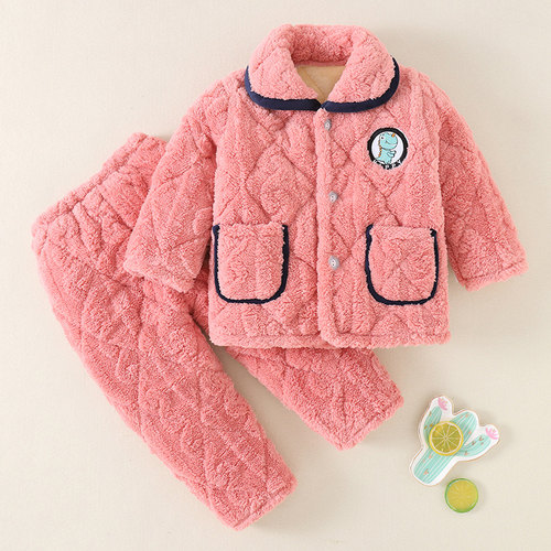 水晶绒三层夹棉加绒加厚儿童睡衣