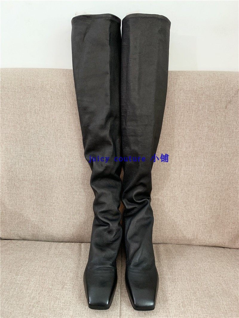 国内现货 美国代购 Rick Owens 明星同款羊皮方头过膝靴长筒靴