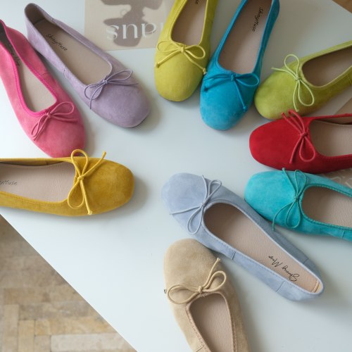 ShinyMuse韩国东大门新款真皮羊反绒皮方头浅口芭蕾舞软底单鞋