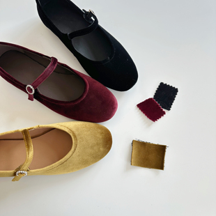 ShinyMuse缪斯定制金丝绒内里羊皮简约舒适一字带玛丽珍平底鞋