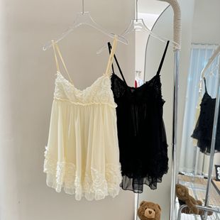 夏季 薄款 透气网纱吊带睡裙睡袍女宫廷公主风性感网纱家居服套装