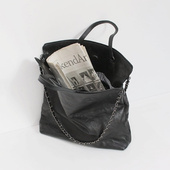 韩国代购 进口2023秋冬新款 羊皮大包黑色慵懒链条包软面欧美风女包