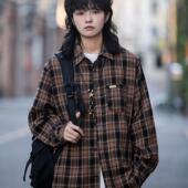 男女宽松休闲文艺长袖 弎狸TIP 衬衣外套 美式 复古格子衬衫 秋季 新款
