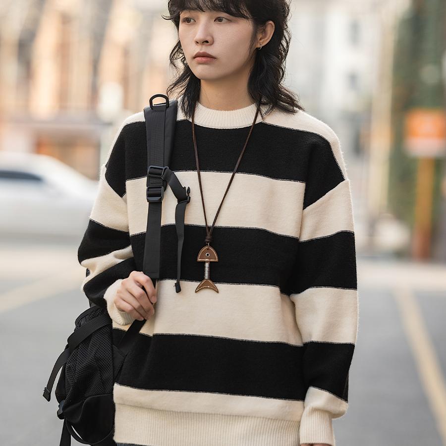 日系男女宽松毛衫圆领