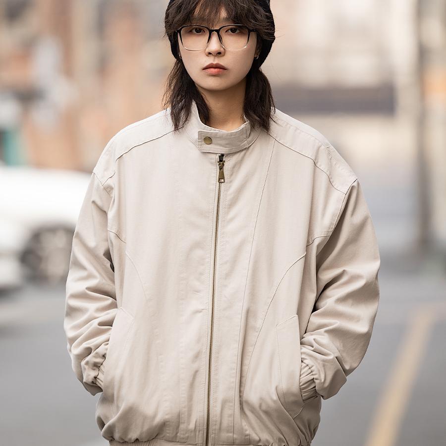 美式复古水洗分割立领飞行员夹克