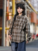 弎狸 衬衣潮 男女情侣宽松百搭长袖 TIP 春秋日系复古撞色格子衬衫
