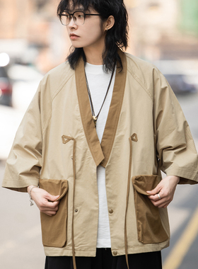 弎狸TIP 日式复古大口袋休闲道袍男女夏季宽松上衣衬衫男女外套潮