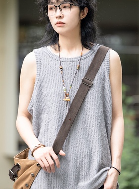 弎狸TIP 夏季复古软乎乎坑条拉毛提花男宽松情侣百搭内搭无袖背心
