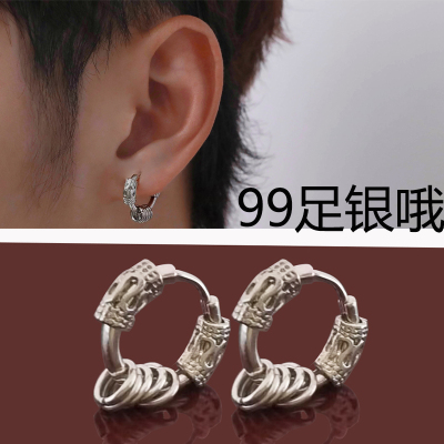 纯银高级感耳环潮男士耳圈耳扣女