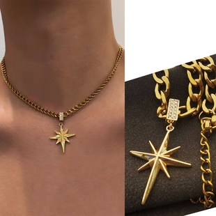黄金色钛钢项链男款2025新款高级感轻奢小众毛衣链女胸链配饰颈链