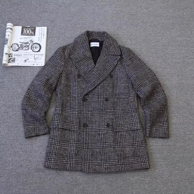 锐士 男女同款 夹薄棉 翻领格子羊毛毛呢大衣外套weshi today F64