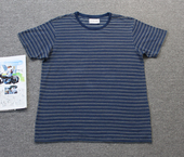 T恤 weshitoday乐福佬仁双啊Indigo蓝染男装 条纹圆领短袖
