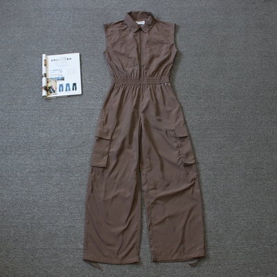 加州牛仔女装 翻领拉链工装多口袋无袖收腰连体裤we shi todayF30