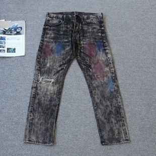 绝迹江湖之弟&S男装 画师喷漆洗水破洞直筒牛仔裤we shi today