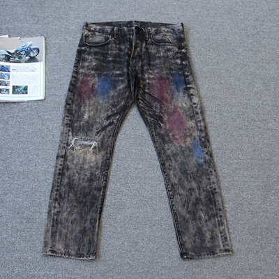 绝迹江湖之弟&S男装 画师喷漆洗水破洞直筒牛仔裤we shi today