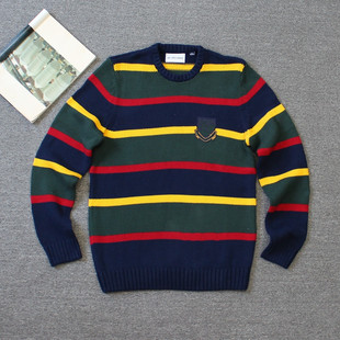 乐福佬仁 齐下副线 砖柜撤柜 男装棉质 圆领条纹毛衣 we shitoday