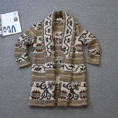 纯样板 男装 厚款纳瓦霍图腾翻领羊毛开衫外套we shi today