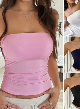 Sexy solid color backless knitted strapless top for women