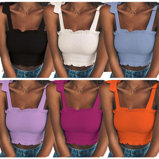 Top Camis Women Strap Ruched Tie top Bow vest Tube tank Crop