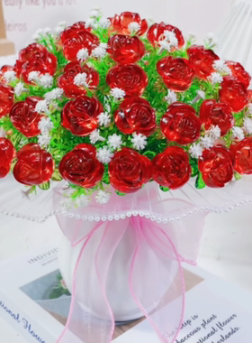 手工串珠透明水晶满天星玫瑰花材料包手工编织品大玫瑰教师节礼物