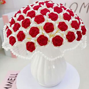 女神节植绒玫瑰花材料包DIY520手工编制串珠七夕礼物玫瑰花送彩灯