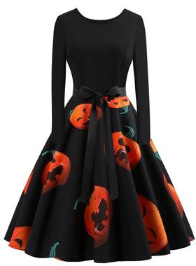 Z1085跨境货源赫本风复古印花大摆裙厂家现货