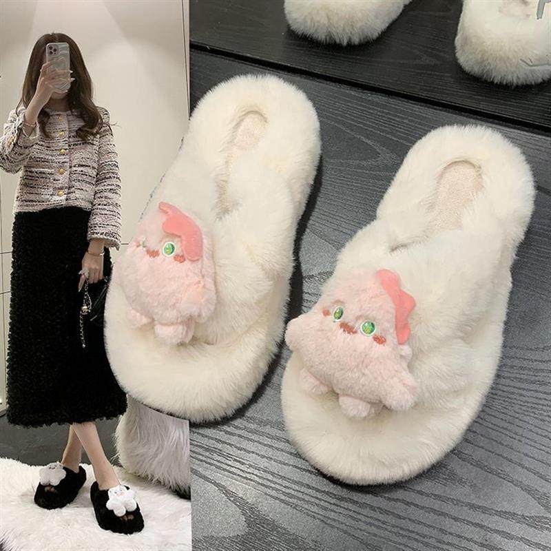 2023秋冬季可爱ins休闲交叉毛绒绒时尚百搭室内外穿一字毛毛拖鞋,居家布艺,居家凉拖/凉鞋,淘宝优惠券,粉丝福利购,淘宝优惠卷