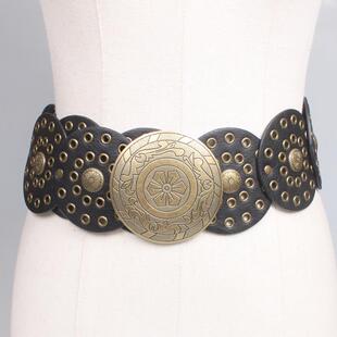 跨境 复古vintage腰带装饰y2k 嬉皮士亚文化搭配装饰中古圆盘皮带