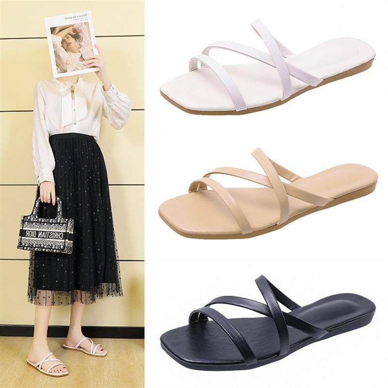 2022新款夏季女鞋交叉带平底凉拖鞋夏天女沙滩外贸大码跨境拖鞋,女鞋,一字拖,淘宝优惠券,粉丝福利购,淘宝优惠卷