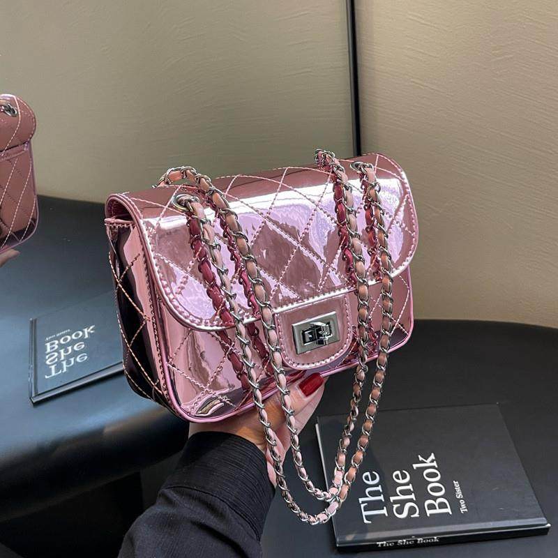 韩版漆皮菱格腋下小方包潮女包2024新款春夏季链条单肩斜挎包,箱包皮具/热销女包/男包,通用款女包,淘宝优惠券,粉丝福利购,淘宝优惠卷