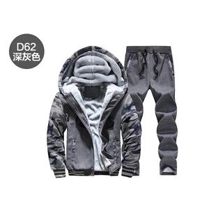 2026 men clothes新款冬男装加厚加绒保暖卫衣套装迷彩运动服大码